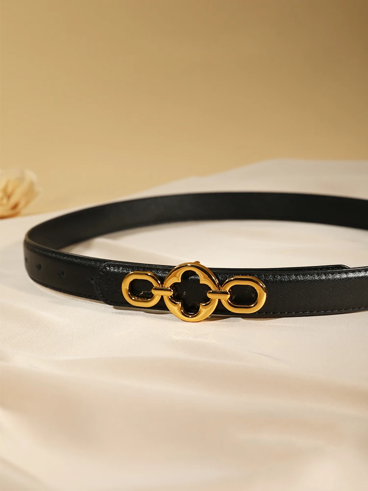 

Elegant Skinny Belt for Women Fashion Leather Belts Gold Metal Buckle Designer Belt with Pants Dresses&Jeans