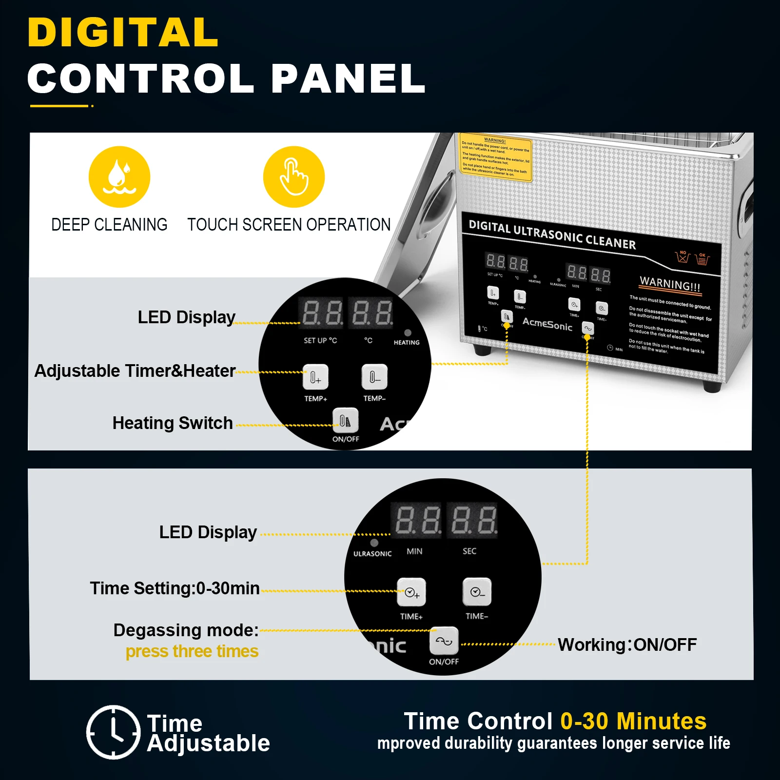 Pulitore ad ultrasuoni digitale ACMESONIC 3L 40kHz con timer SUS 304 in acciaio inossidabile per strumenti per uso in laboratorio di gioielli