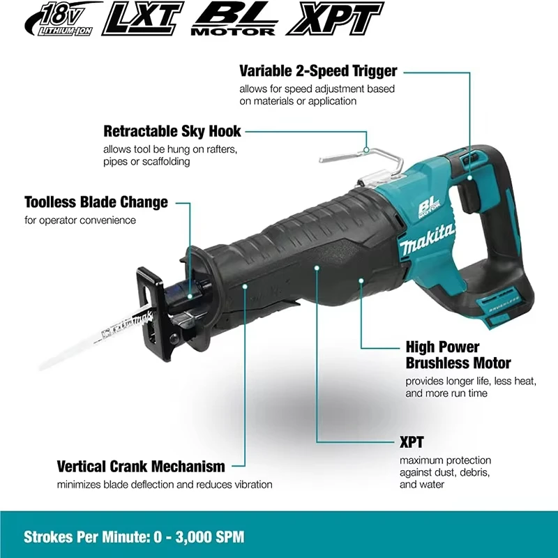 Makita 3000SPM Serra elétrica sem escova alternativa Serra multifuncional sem fio com 4 peças de lâminas Ferramentas de corte de madeira de metal