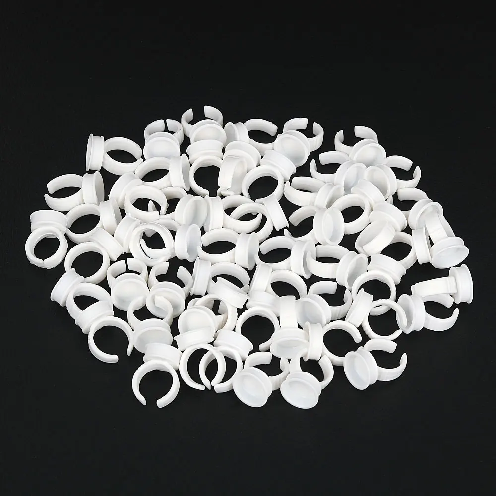 100PCS Tattoo Rings Cups Disposable Glue Holder Plastic Tattoo Pigment Ring Adhesive Makeup Rings For Eyelash Extension Nail Art view 6