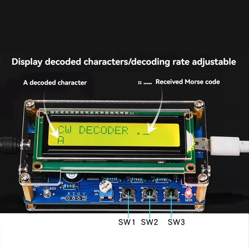 Ulepszony dekoder kodu Morse'a CW wykończony + etui z cyfrowym zestawem dekodera kodu Morse'a CW Trainer