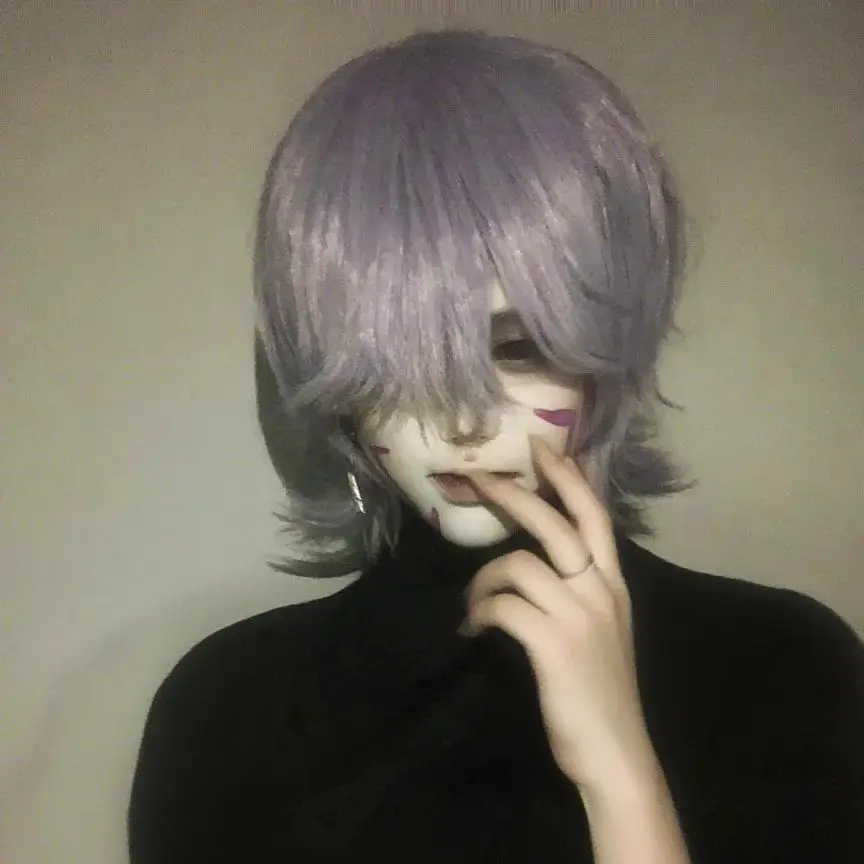 

Anim KPop Demon Hunters Saja Boys Mystery cosplay Wig 30CM gray purple short hair Synthetic Wig+Wig cap Party Halloween Wig