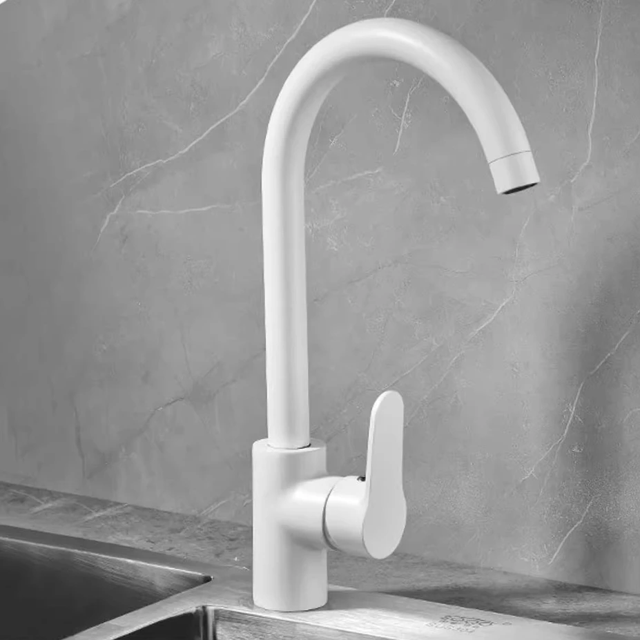 Kitchen Faucet White Hot and Cold Tap Wash Basin Sink Rotating Spillproof Faucet Household Single Handle Faucet Deck Mounted