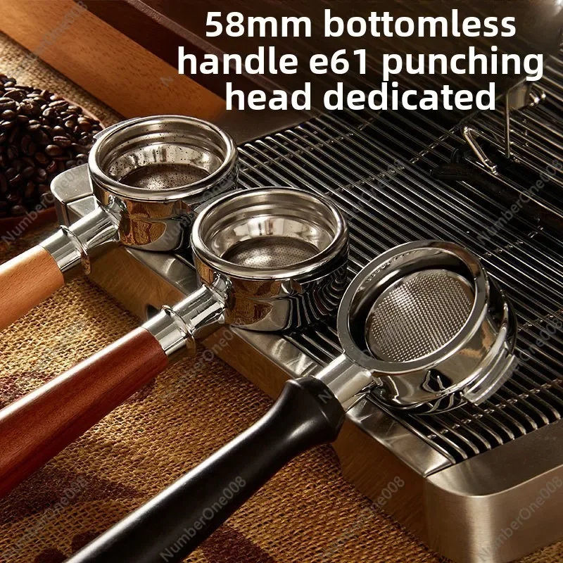 Aibo, Single-layer Filter Solid Wood Handle E61 Coffee Machine Brewing Head Double 58mm Coffee Bottomless Handle