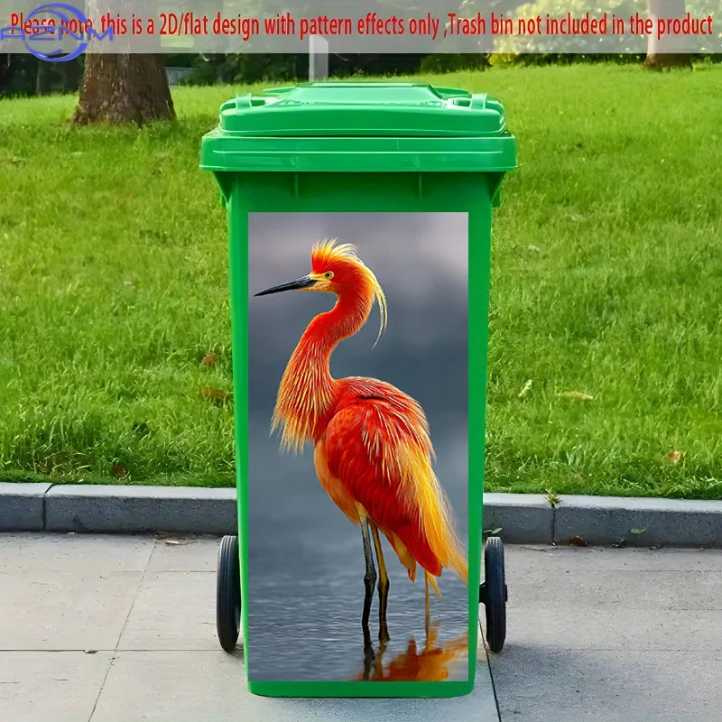 [2D Flat Printing] 1pc 2D Pattern Printed Kitchen Trash Can Sticker, X Cm Red-Crowned Crane Standing on Still Water Theme Kitc