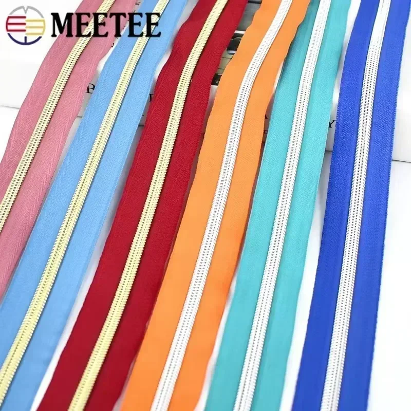 2/5/10/20 م ميتي 5 # النايلون سستة الشريط الذهب والفضة الأسنان لفائف السوستة حقيبة الملابس ديكور البريدي طقم تصليح DIY بها بنفسك الخياطة الملحقات #2