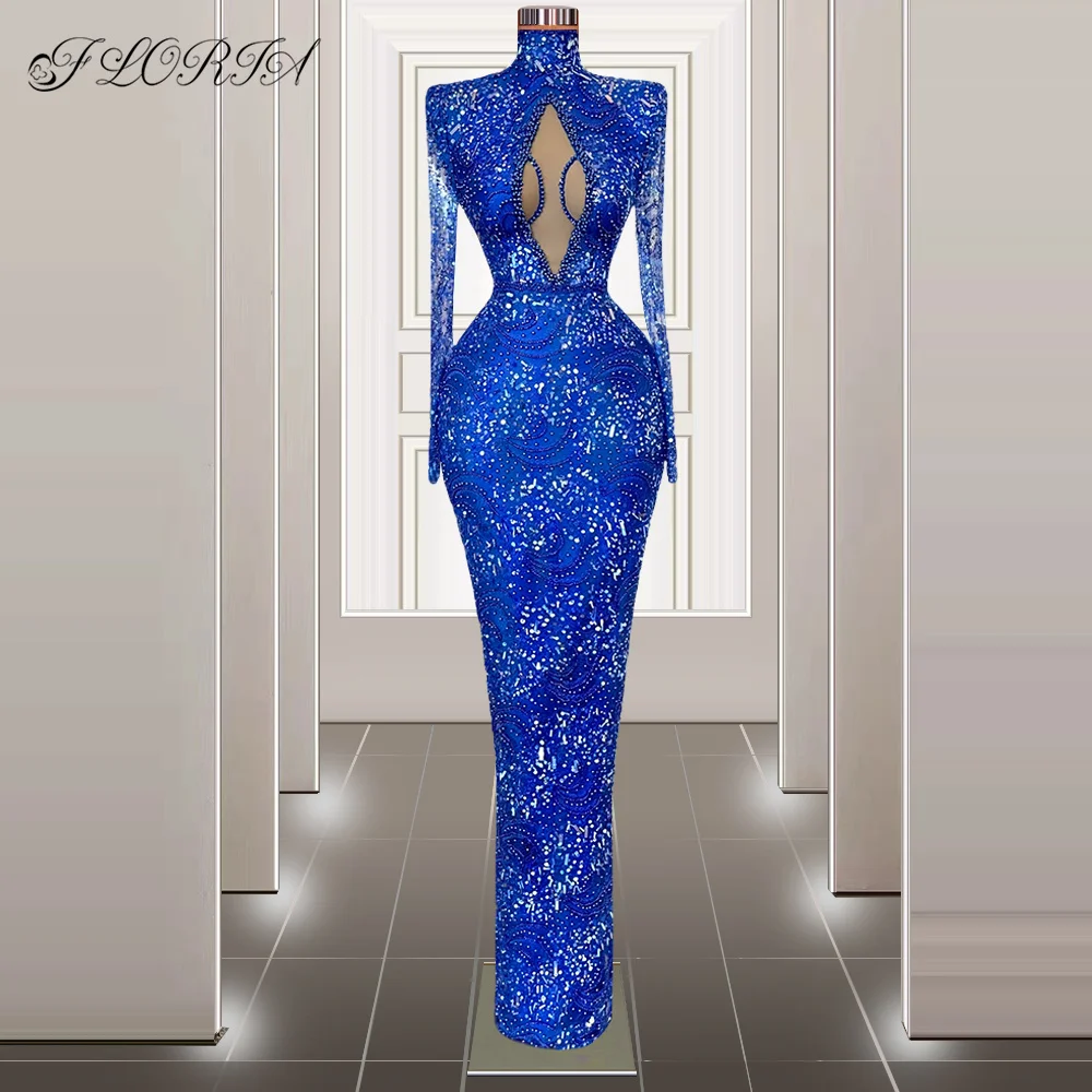 Vestido de festa sereia elegante azul royal فستانmavera eenContas de lantejoulas Vestidos de noite formais African Eso Abi Woman Vestidos de jantar