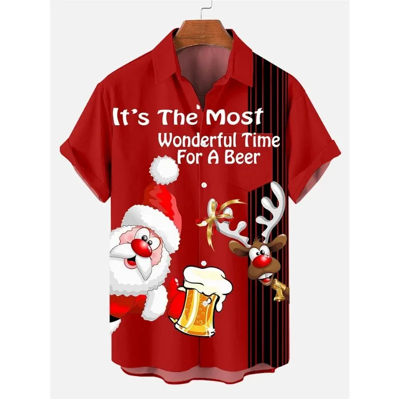 

Beer Santa Claus Pattern Print Hawaii Shirt Christmas Style Hawaiian Shirts Men Women Fashion Short Sleeve Shirt Vocation Camisa