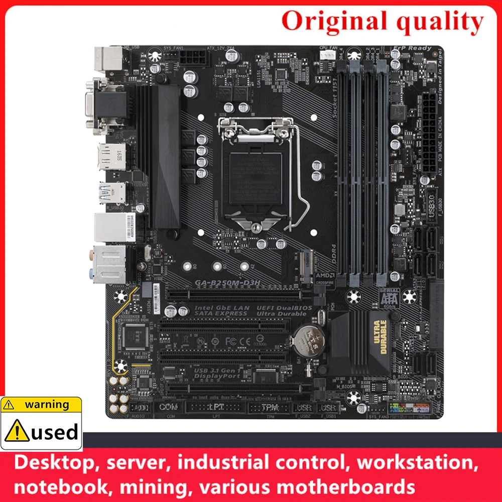 For GA-B250M-D3H B250M-D3H Motherboards LGA 1151 DDR4 64GB M-ATX For Intel B250 Desktop Mainboard SATA III USB3.0