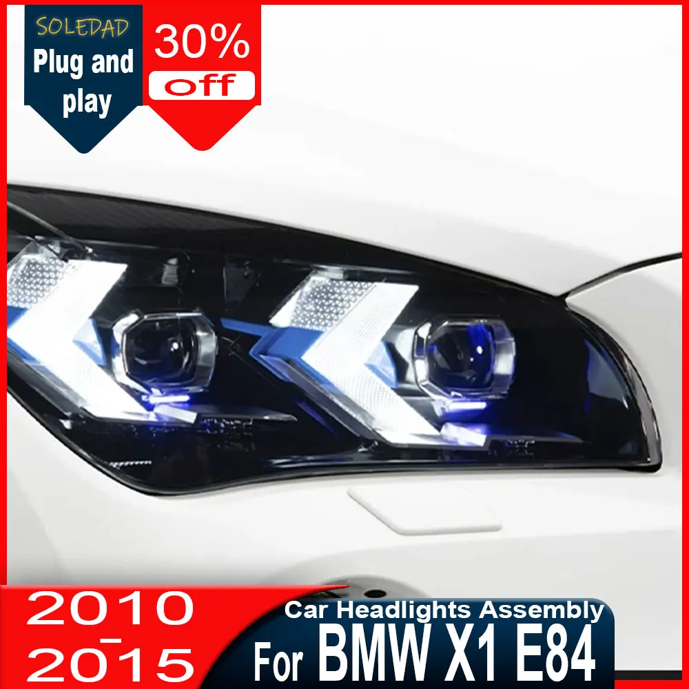 

Фара для BMW X1 E84, светодиодная, 2010-2015 гг., с ДХО, указателями поворота, дальним светом, линзой-проектором и функцией «ангельские глазки»