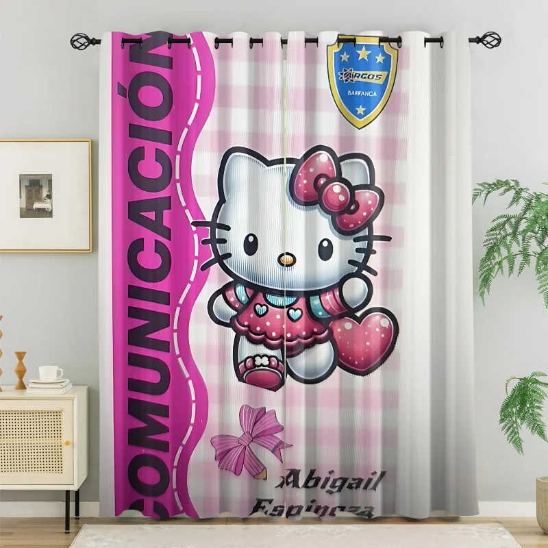 

2Pcs Kawaii Sanrio Character Curtains Hello Kitty Pochacco Leopard Polka Dot Pattern Blackout Window Drapes for Kids Room