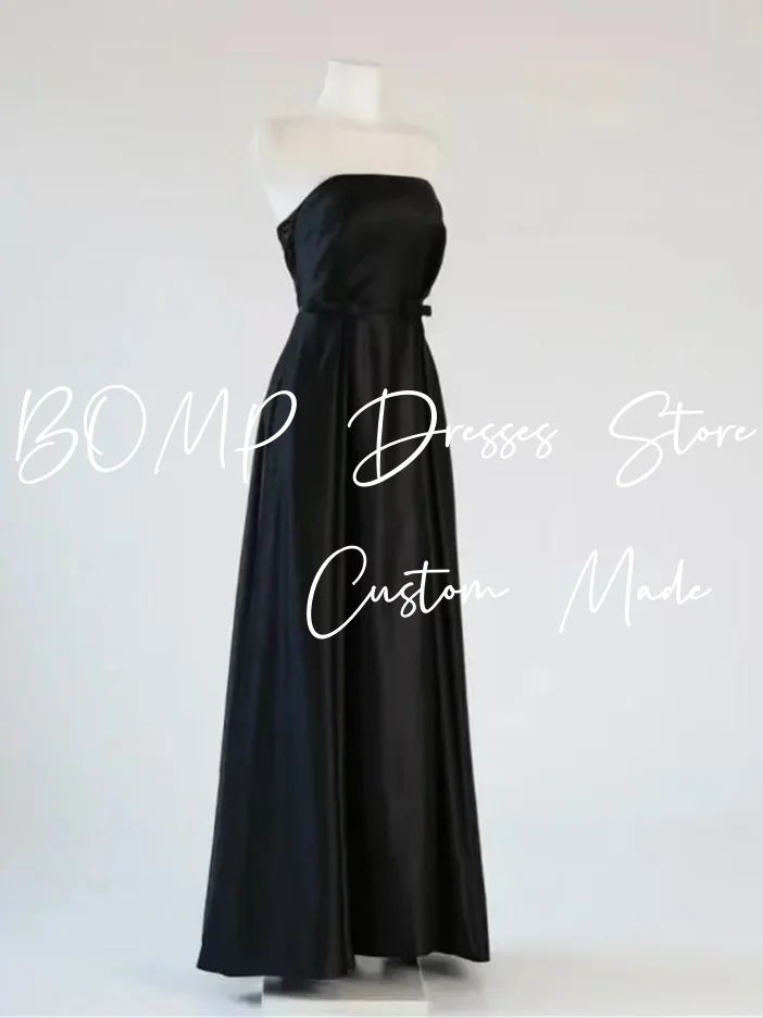 

BOMP Simple Black Bow Wedding Party Dress Strapless Corset Floor Length A-Line Korea Photo Shoot Evening Gown Custom 웨딩드레스