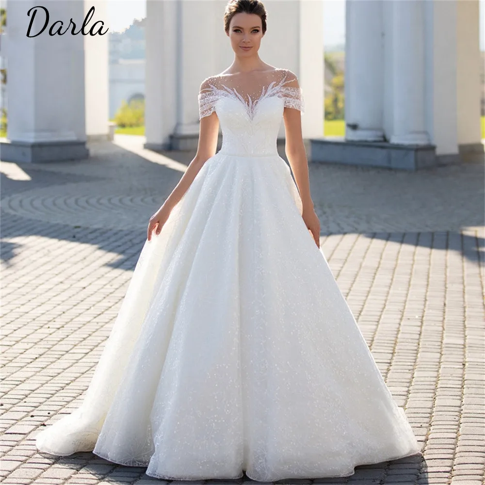 Darla-vestido De novia brillante con hombros descubiertos, traje De novia plisado con encaje brillante a la moda, 2024