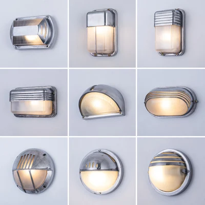 

Vintage Industrial Aluminium Box Wall Lights Waterproof Outdoor Wall Lamps E27 LED With Frosted Glass Shade Courtyard Lamp