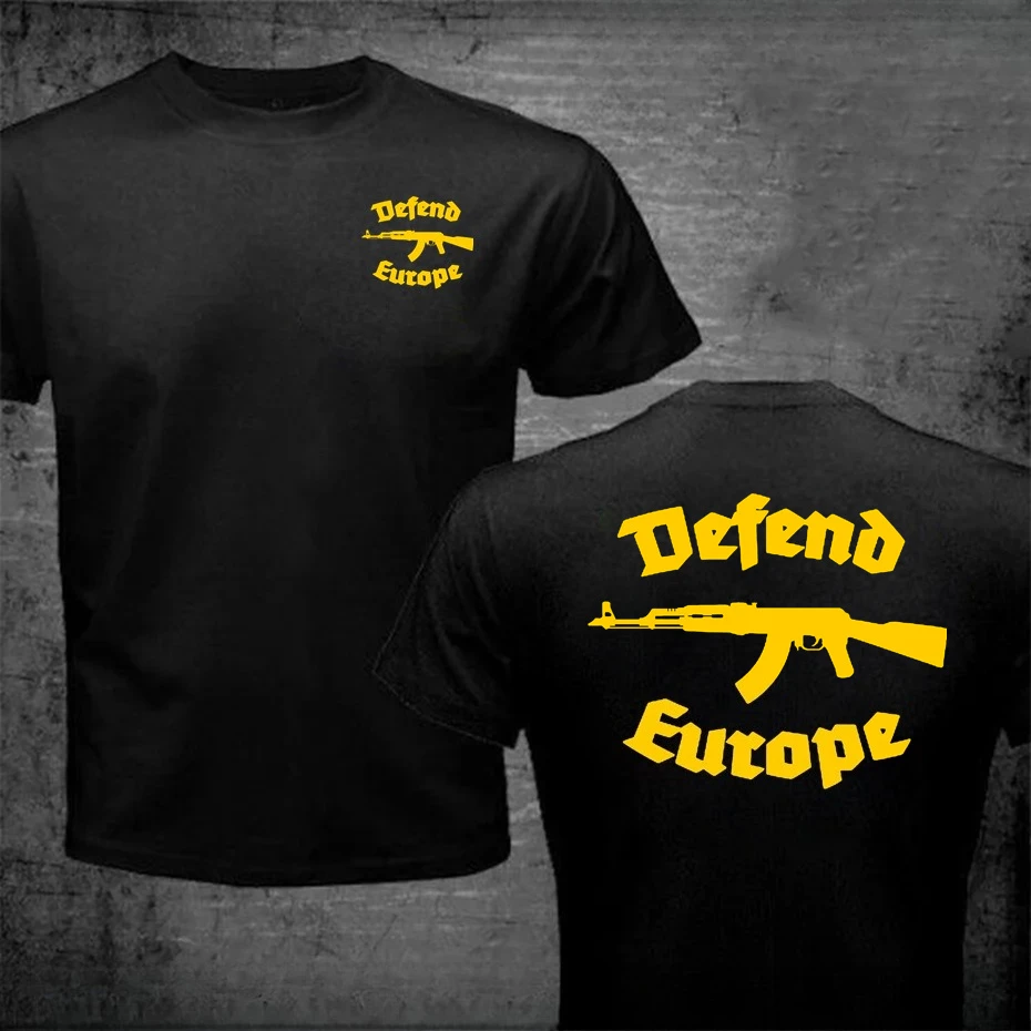الدفاع عن أوروبا تي شيرت المهاجر الإسلام تصميم مخصص AK 47 AK47 طباعة تي شيرت للرجال النساء كول تي شيرت
