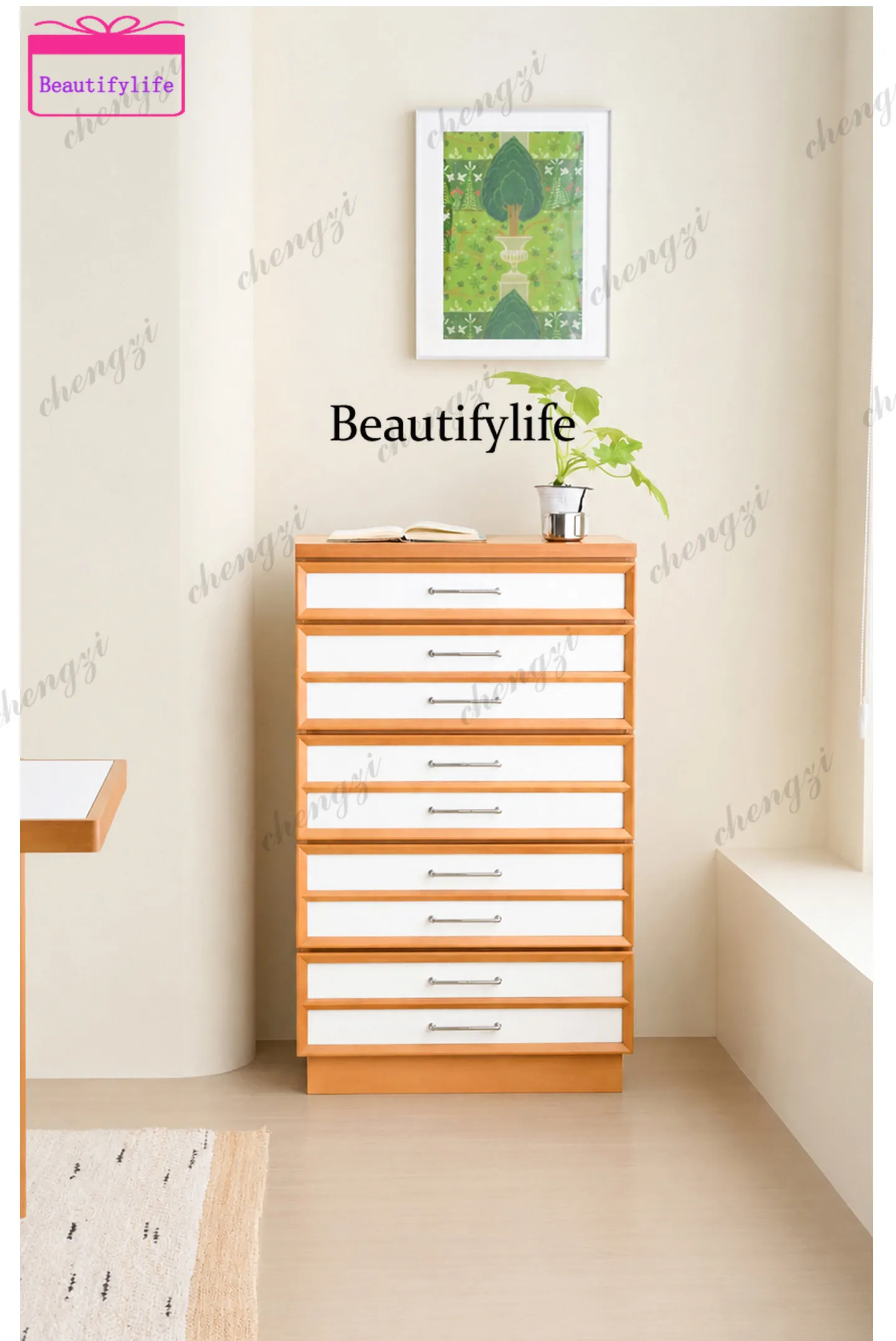 A55 Solid wood six-chest cabinet storage cabinet modern simple living room bedroom locker log color drawer cabinet