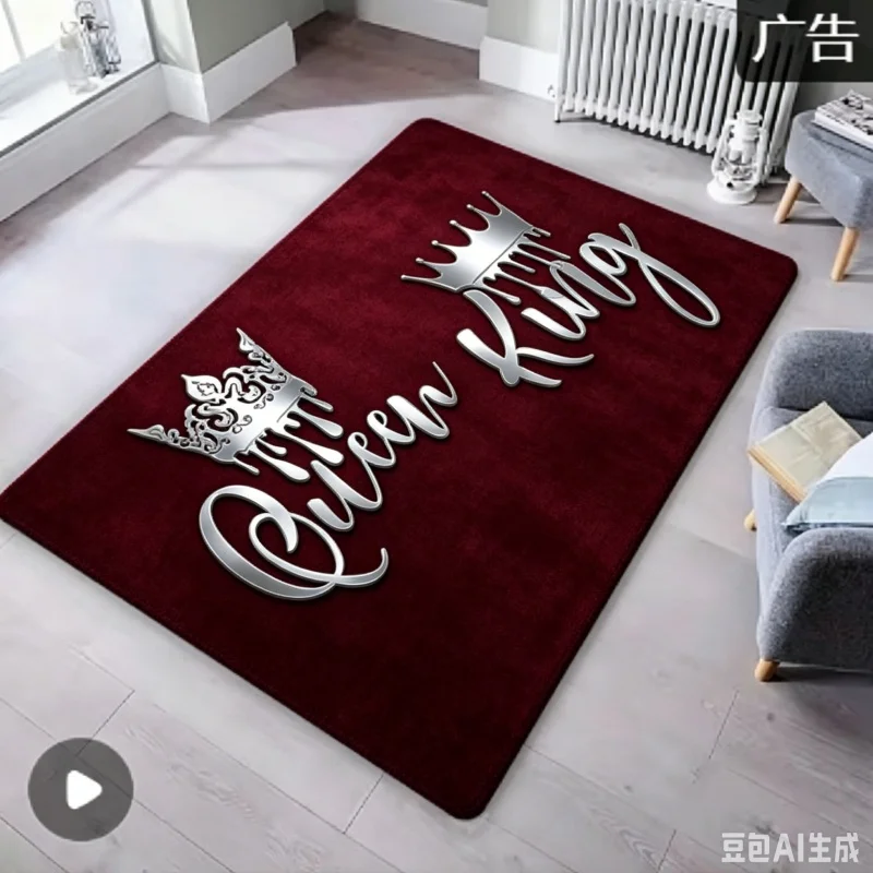 Newest Black Gold Queen King Crown Text Large Area Rug Non Slip Couple Living Room Floor Carpet