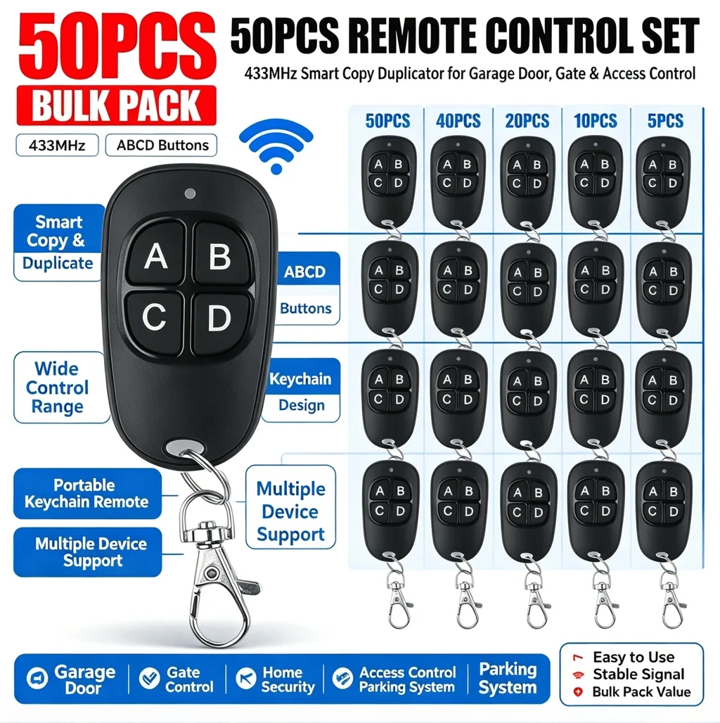 1-50PCS Wireless RF 433mhz Remote Control Copy Code Garage Door Gate Duplicator 433.92 Mhz Key Remote Opener