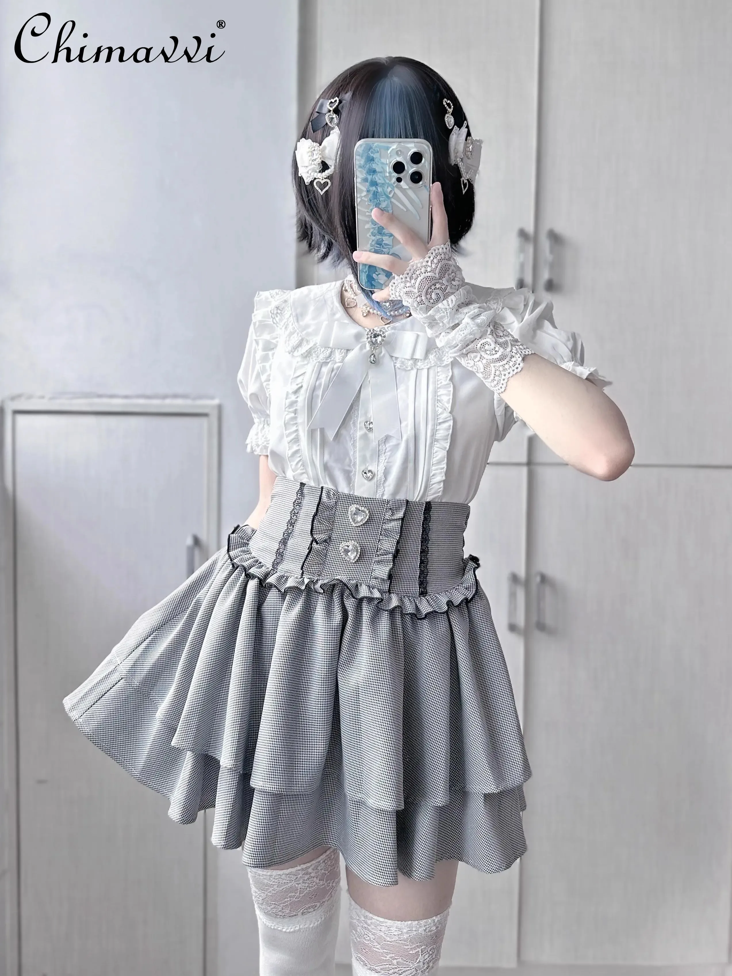 Sweet Girl Love Gem Skirt Mass-produced Mine Japanese High-waisted Double-layer Cute Versatile Temperament Short Y2k Skirt Women