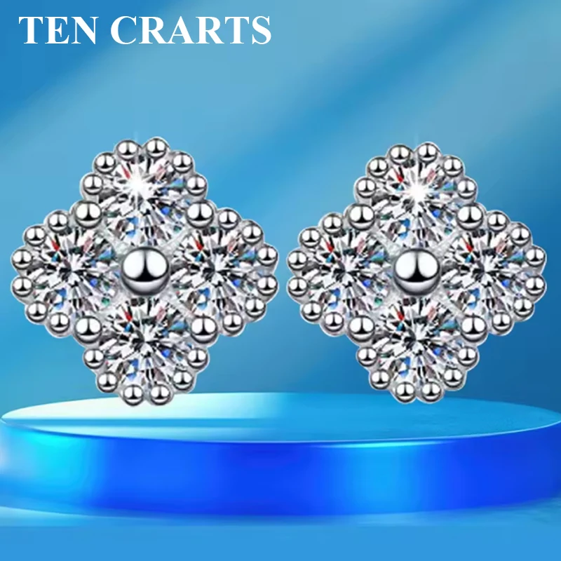 

TEN CARATS Moissanite Stud Earrings Elegant Sparkling Four Leaf Clover Design Timeless Versatile Style Perfect Gift for Women
