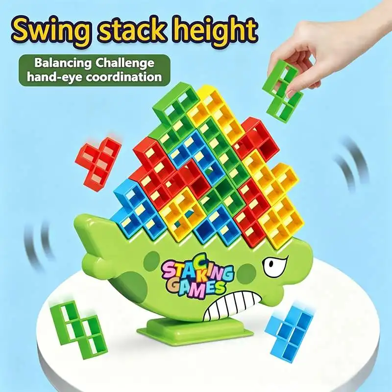 Fun Balance Stacking Building Blocks Dinosaur Tetris Design Educational Puzzle Board Game For Kids Adults Family Party Gifts