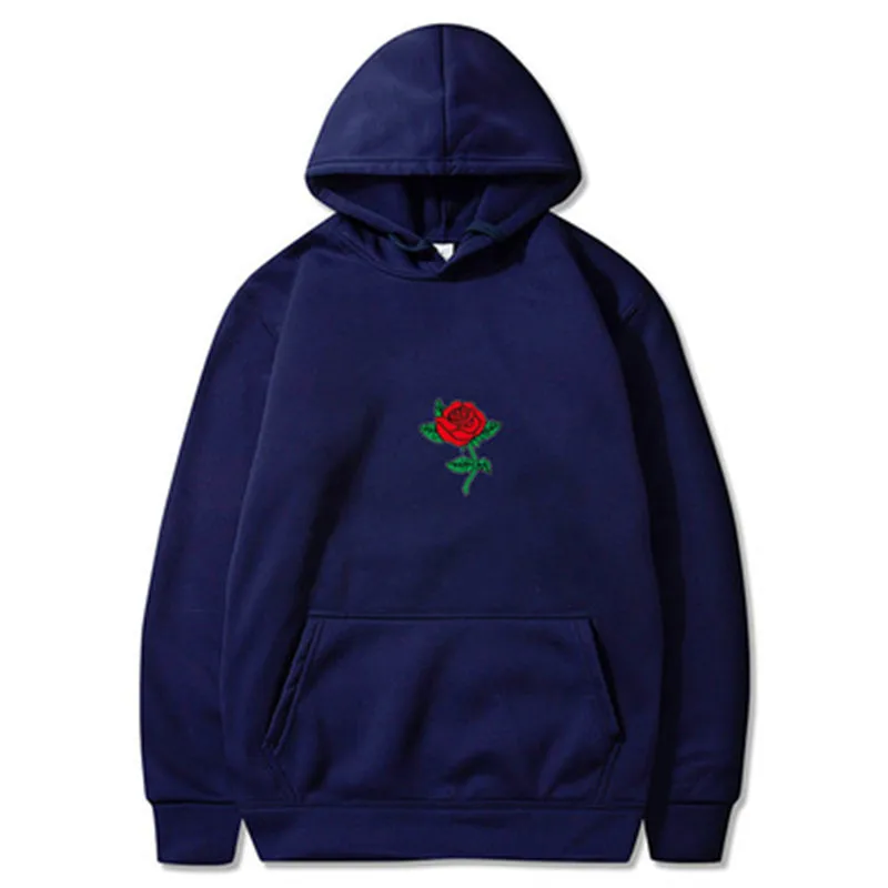 Harajuku Hoodie Sweatshirt Men Fashion Streetwear Rose flower Print Hoodies Tops Pullover mens hoody Hooded Sweatshirt clothes