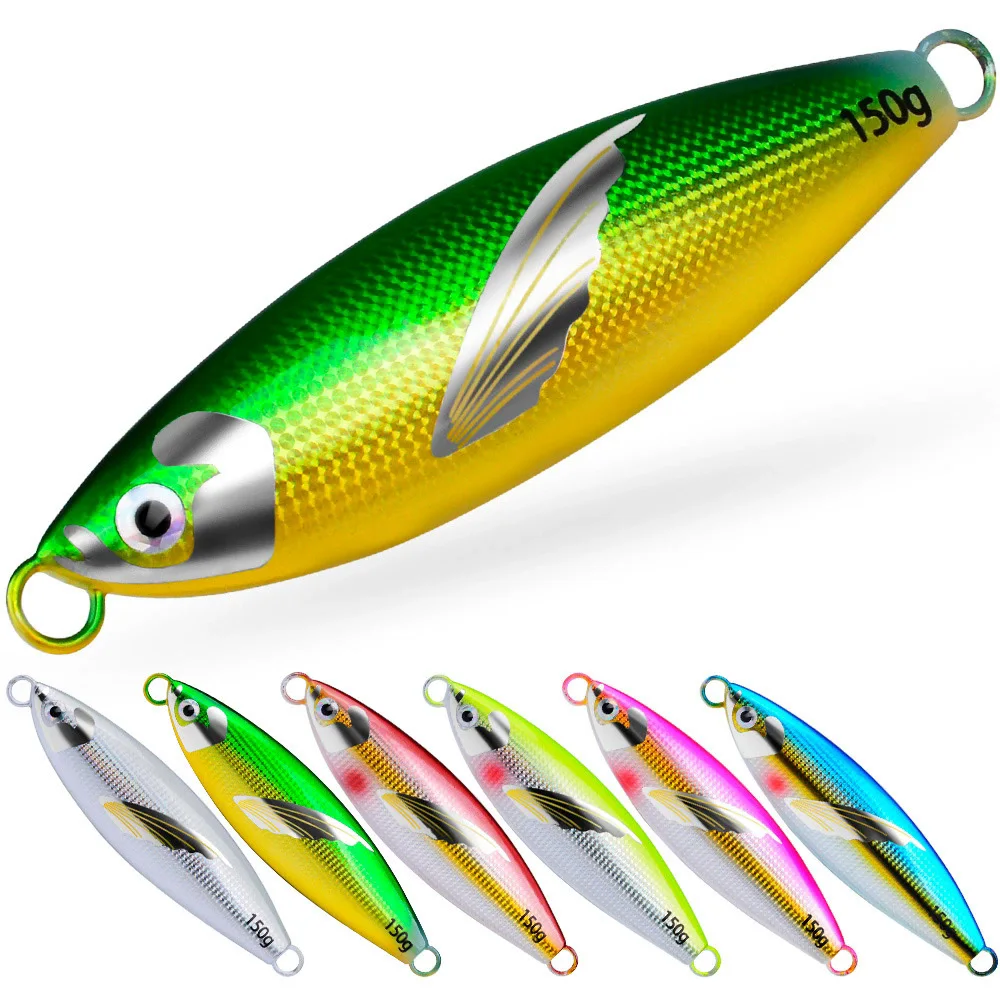 

1pcs Metal Fishing Bait 30g-150g Sinking Sea Bass Lead Jig Fish Lure 6 Color Artificial Lifelike Jigging Lure Bass LF156