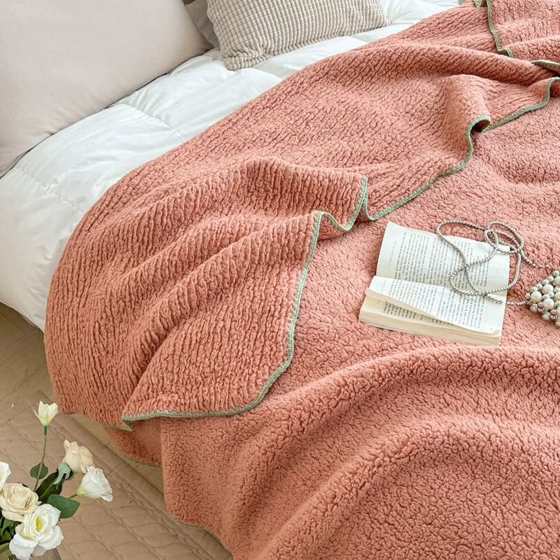 A Class Bubble Fleece Blanket Double Sided Solid Color Shell Edge Office Nap Blanket