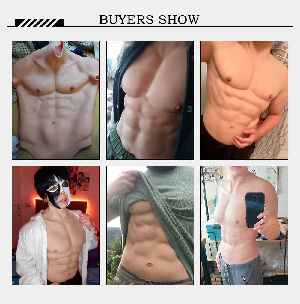 Realistic Silicone Muscle Suit for Men, 3-in-1 Choice Basic/Standard/Enhanced Cosplay Costume Chest Pad Shirt with Arms &
