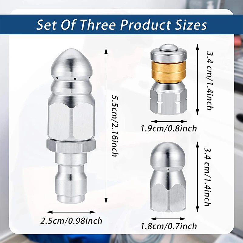 ROUE High Pressure Hose Nozzle Pipe Cleaning Cable Washer Jet Nozzles 1/4” Washing Accessories High Pressure Cleaner