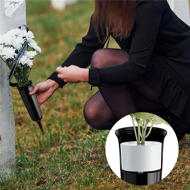 TFTP-12 Pcs Cemetery Grave Vase Inserts Plastic Cemetery Flowers Holder Bracket With 7 Hole Cylindrical Reusable Cemetery