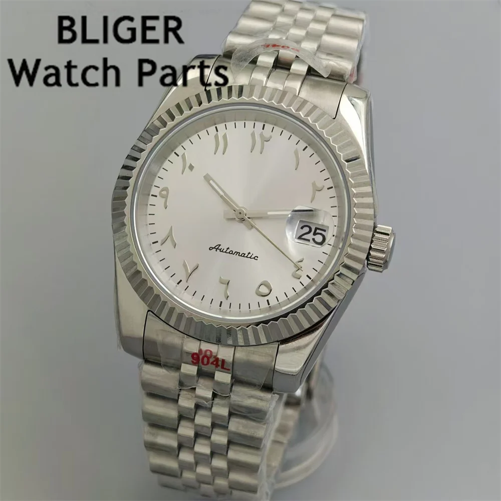 BLIGER 36mm/39mm relojes para hombre NH35 relojes con movimiento mecánico automático números de letras árabes esfera cristal de zafiro