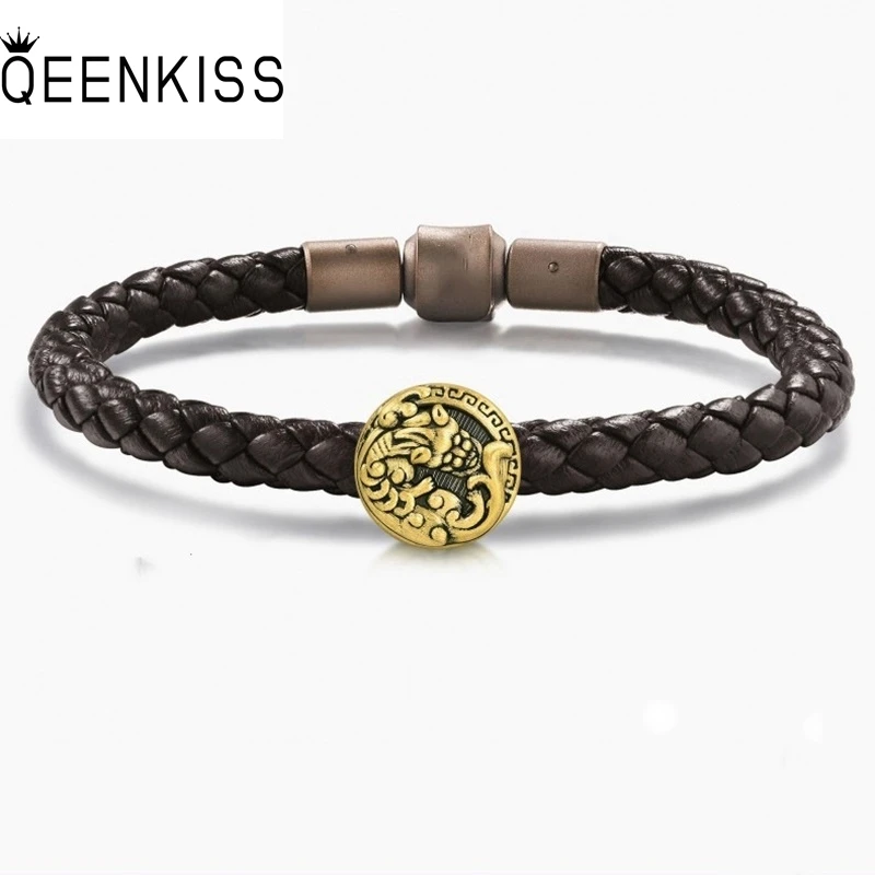 

QEENKISS Vintage Gold PIXIU Leather Bracelet Bangle for Women Men Birthday Wedding Party Christmas Bride Groom Boy Gifts BT6184