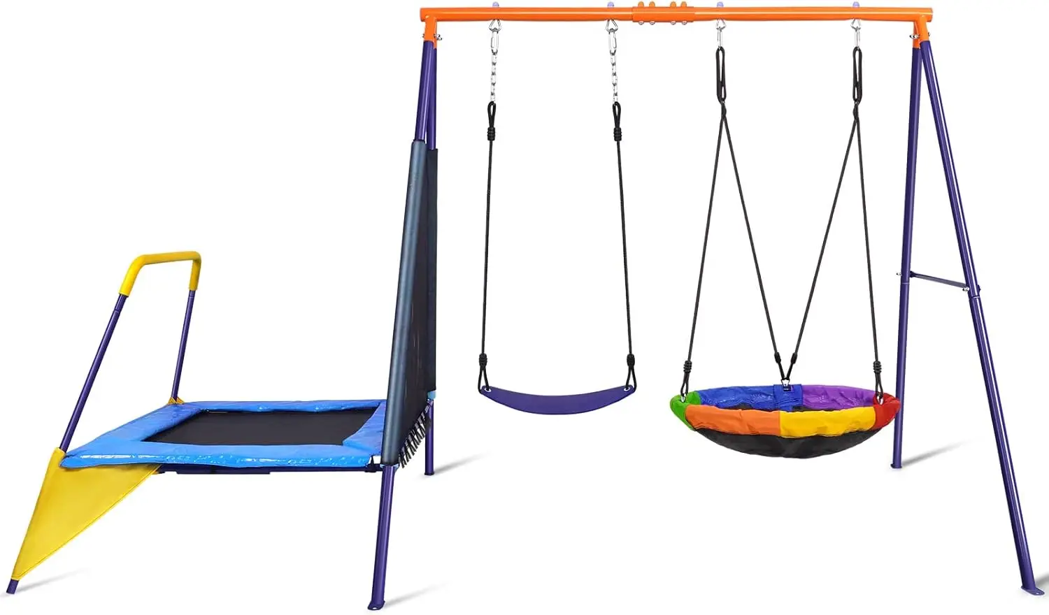 Backyard with Trampoline 440lbs Swing Set with Heavy-Duty Metal A-Frame Outdoor Swing Set with 1 Saucer Swing Seat