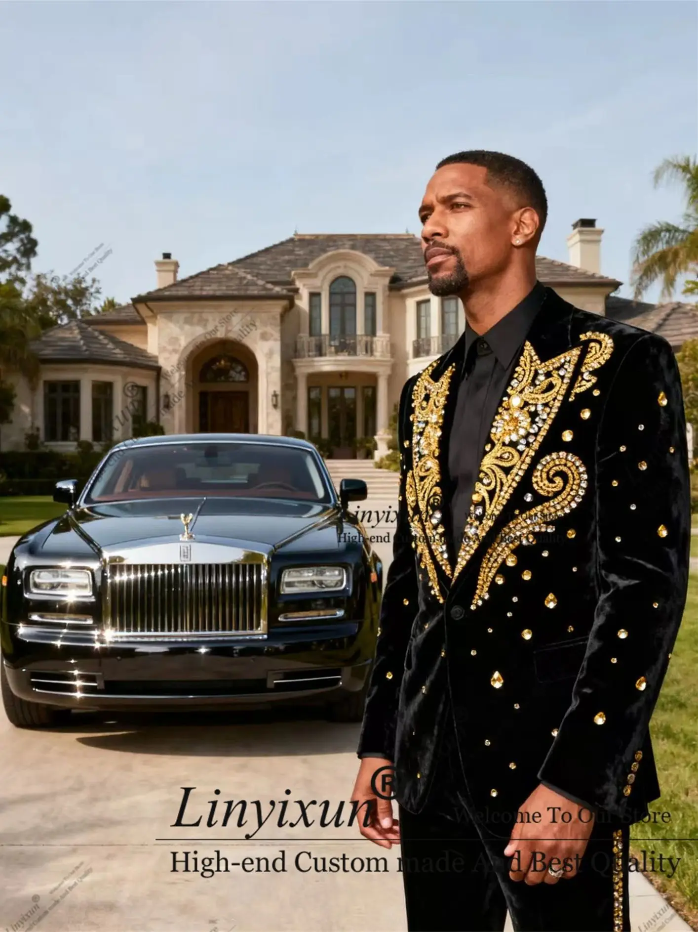 

Роскошные бархатные мужские костюмы, комплекты из 2 предметов, пиджак для выпускного вечера, деловые мужские смокинги для жениха, индивидуальный костюм с кристаллами из бисера Homme
