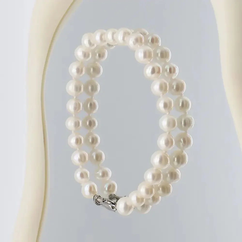 

Irregular Round Natural Freshwater Pearl Bracelet White Baroque Pearl Straight Hole Beaded Jewelry Birthday Party Gifts 7-8mm