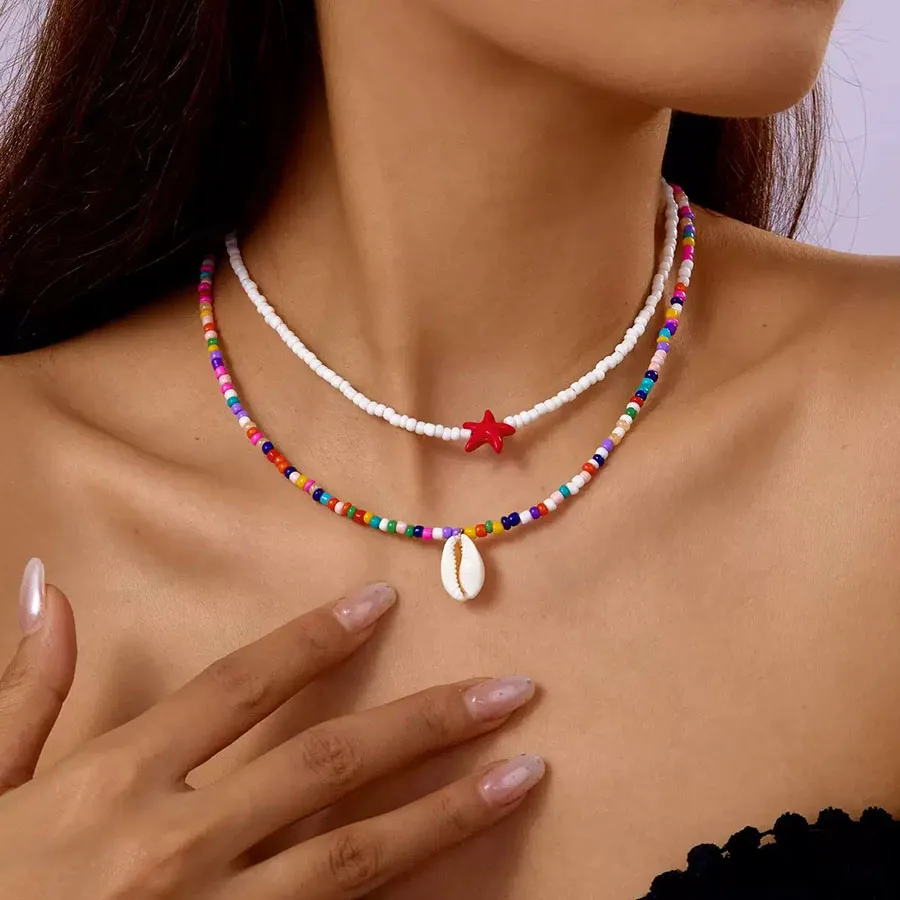 Bohemia Shell Starfish Pendant Necklace Women Apparel Accessories Colorful Seed Beaded Short Collar Joias Beach Leisure Jewelry