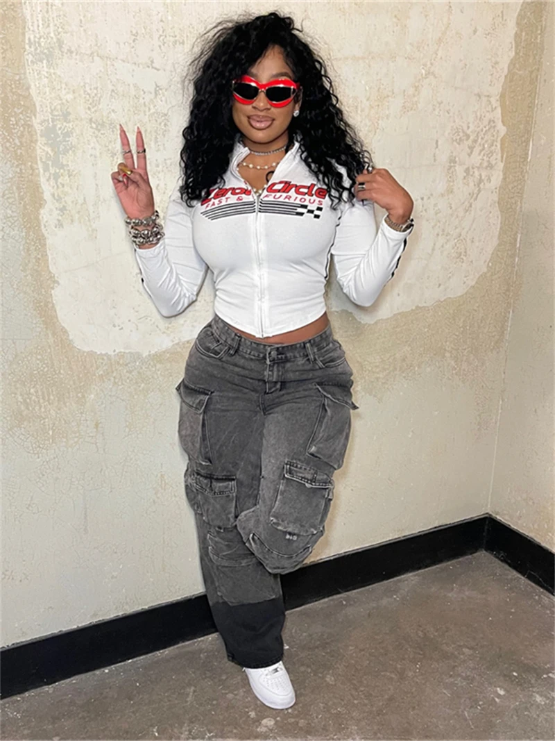 

Уличная одежда, джинсы-карго, осенняя одежда, женские прямые джинсы с высокой талией и несколькими карманами, женские мешковатые брюки с принтом тай-дай, джинсовые брюки