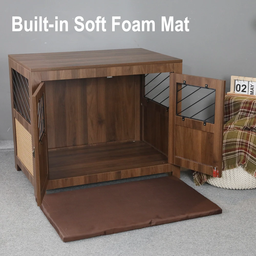 Factory Direct Hoopet Ventilation Wood Rattan Dog Cage House Furniture