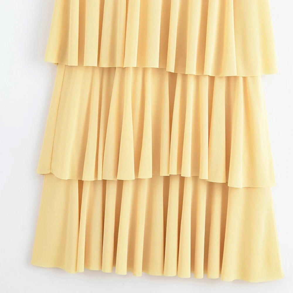 2025 novo verão feminino casual moda simples em camadas decoração midi rendas suspender vestido saia longa