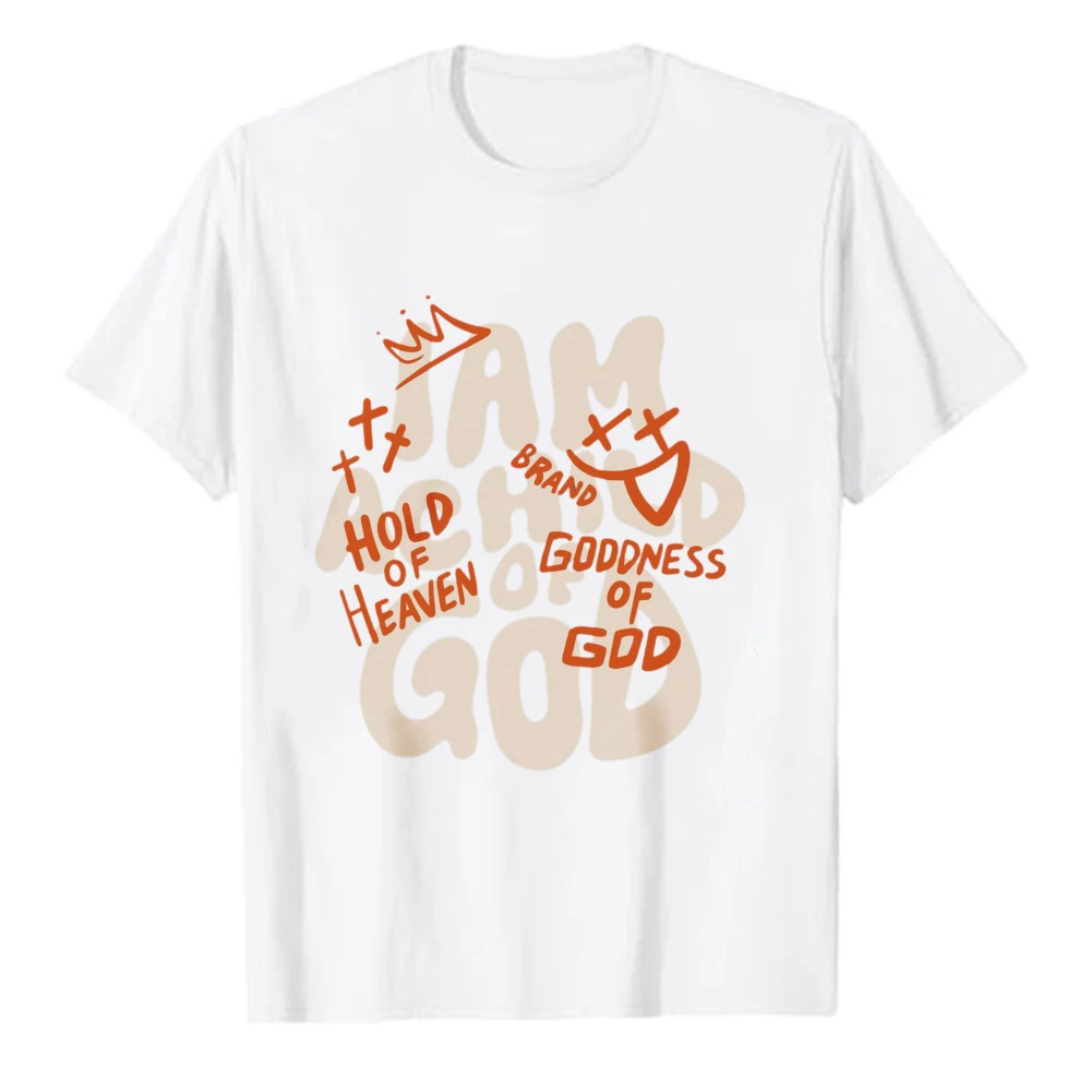 I Am A Child of God Groovy Bubble Text Christian Graphic T-Shirt Unisex Retro Faith Religious Crew Neck Black Casual Tee