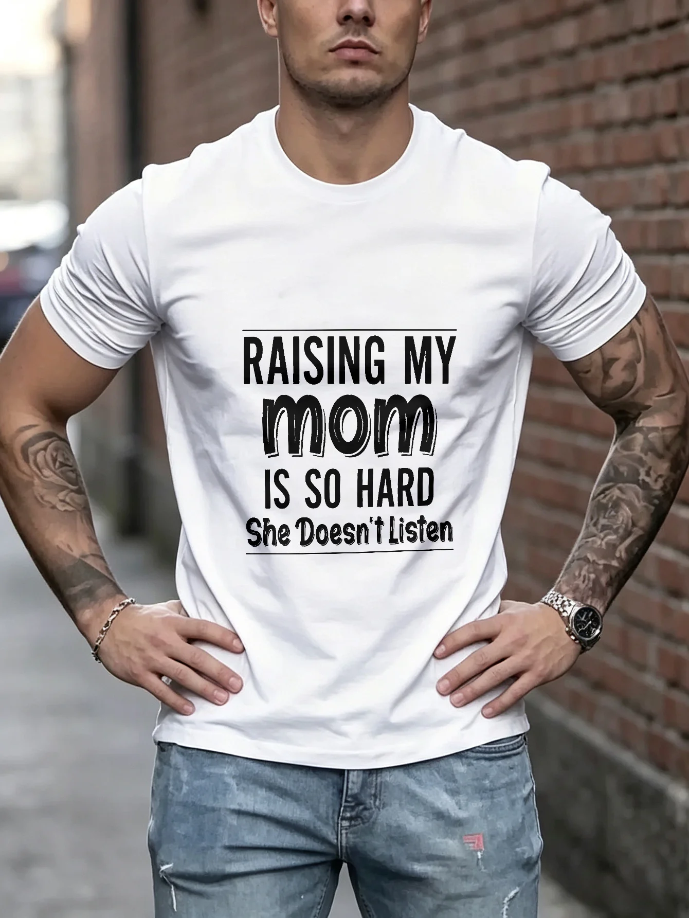 Unisex Casual Short Sleeve TShirt Raising My Mom Is So Hard Graphic Print, Funny  Tee, Comfortable  Top, Perfect Gift for Family, Daily Wear