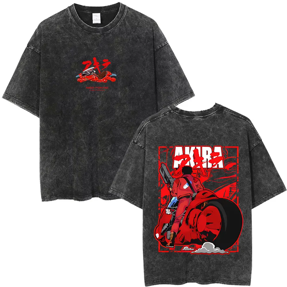 Gewaschenes Vintage Anime Akira Japanischer Science-Fiction-Cartoon-Film Shotaro Kaneda T-Shirt für Männer und Frauen 90er Manga Übergroße T-Shirts – Detail 3