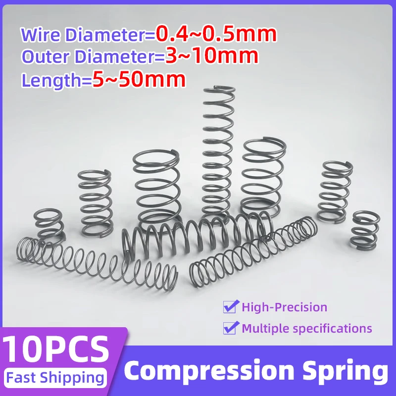 Creamily 10PCS/Lot Micro Small Compression Spring Return Spring Steel Wire Diameter=0.4~0.5mm OD=3mm~10mm Length=5mm to 50mm