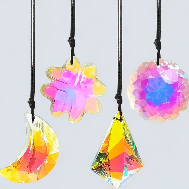 

4pcs Hanging Crystal Suncatchers Ornaments Crystal Prisms Rainbow Maker Sun Catchers Indoor Window Patio Garden Decor Gifts