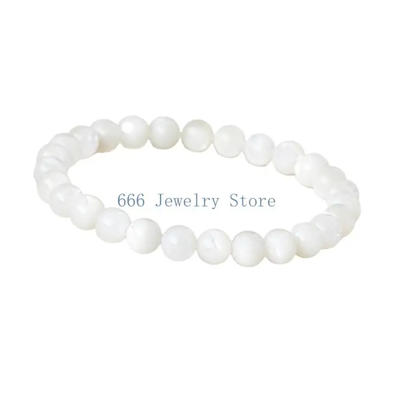 F2TD Elastic Cord Bead Bracelet with Polished Soft Reflective White Appearance and a Single Strand for Standalone or Stacked