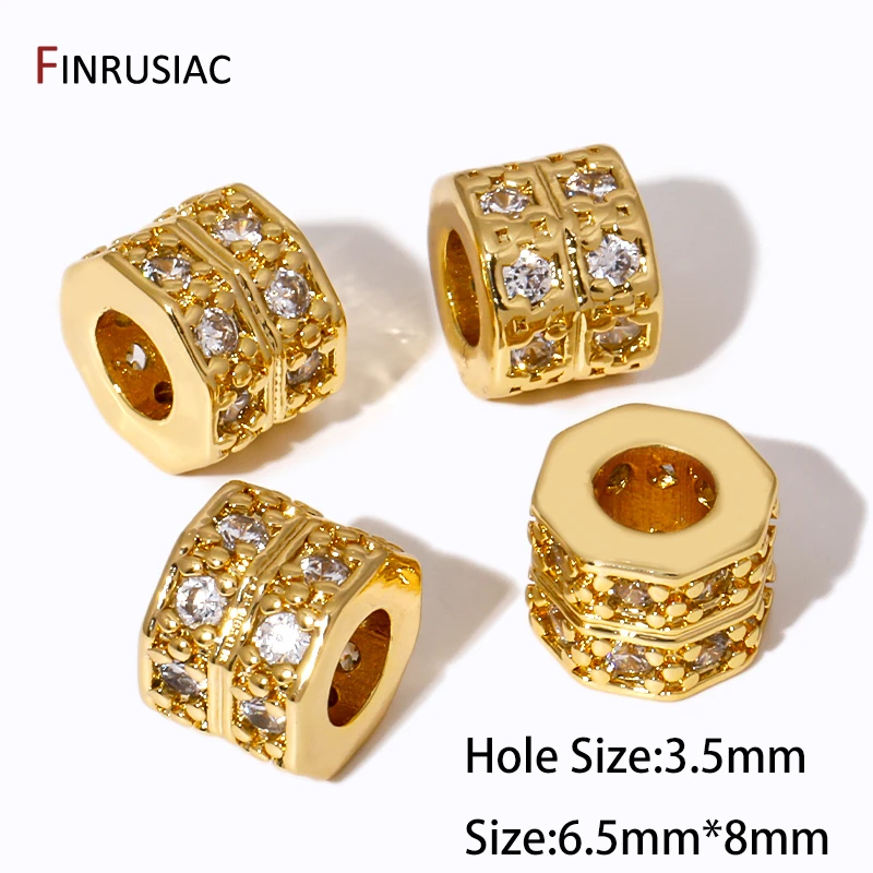 Großhandel mit 18 Karat vergoldeten Messing-Abstandsperlen mit großem Loch, Zirkon-Trenner-Perlen für Armbänder, DIY-Schmuckherstellungszubehör – Detail 20