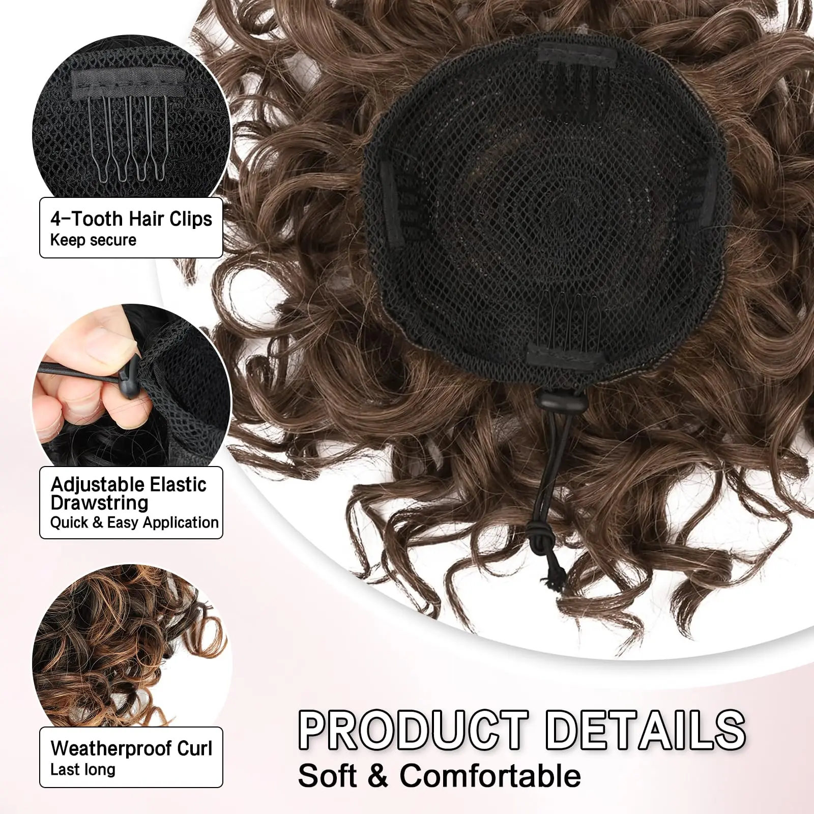 Messy Synthetic Hair Bun Extensions Elastic Drawstring Bun Curly Black brown Bun Short Ponytail Suitable for Women\'s Daily Wear