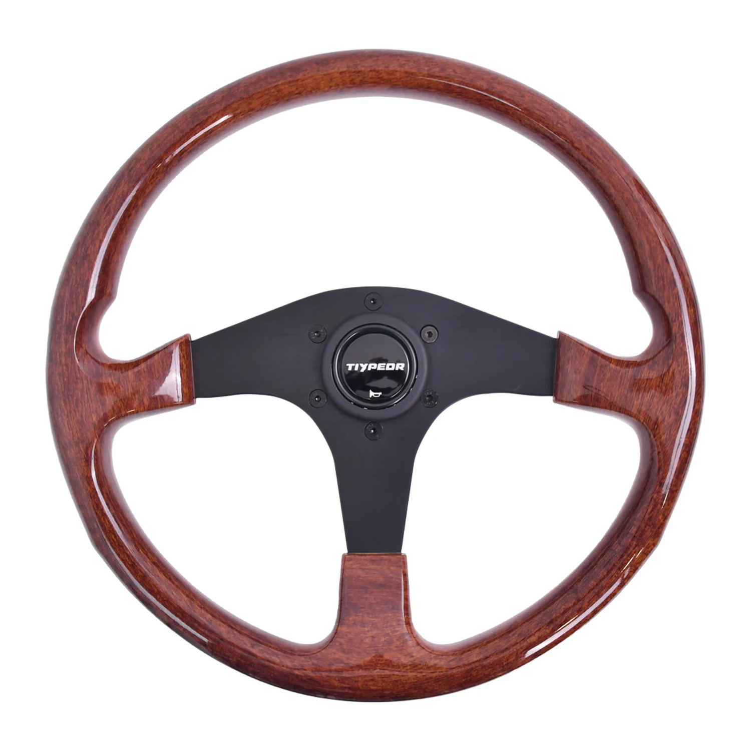 Tiypeor JDM Universal 345MM Car Wood Steering Wheel Flat Corn Wood Film Modified Sports Steering Wheel