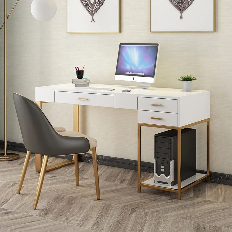 

Modern Simple White Computer Desk Home Student Economy Desk Metal Frame Office Furniture Desktop Computer Desk